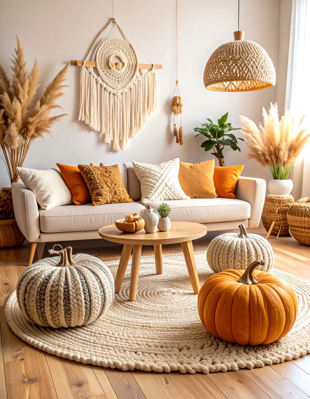 Boho Macrame Pumpkin Decor Installation - 20 Pumpkin Decor Ideas