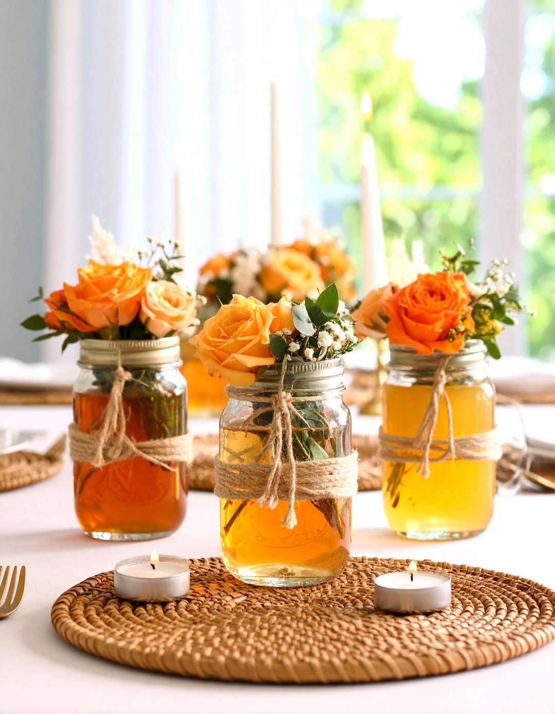 Boho Macrame Wrapped Jar - 20 Mason Jar Centerpiece Ideas