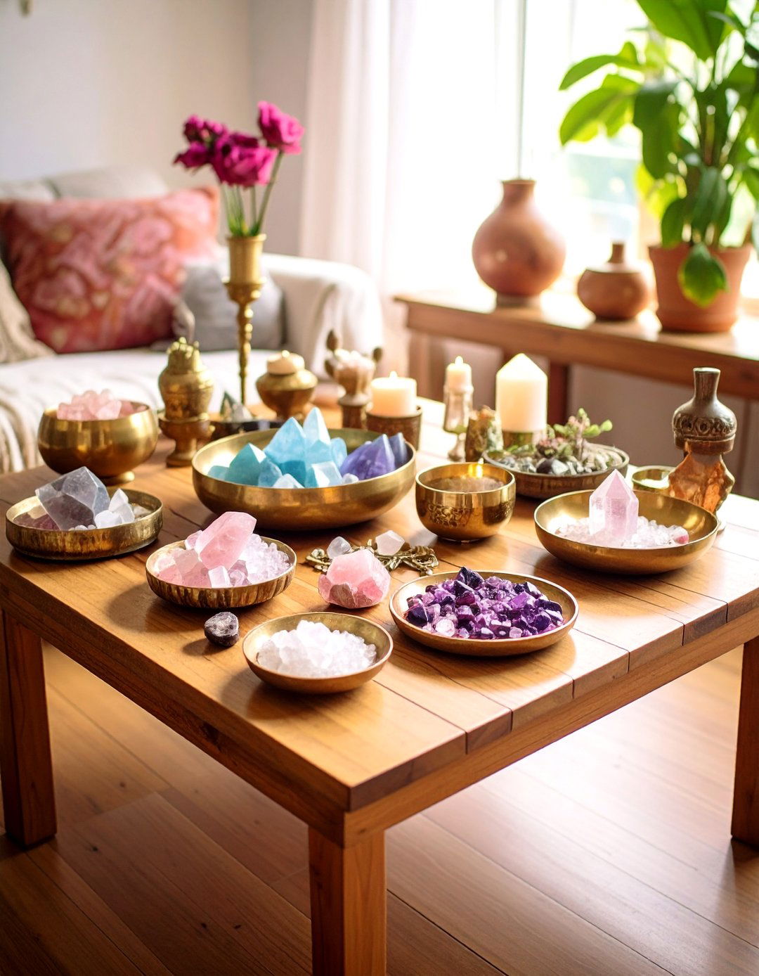 Boho Meditation Room Crystal and Gemstone Displays - 20 Boho Meditation Room Ideas