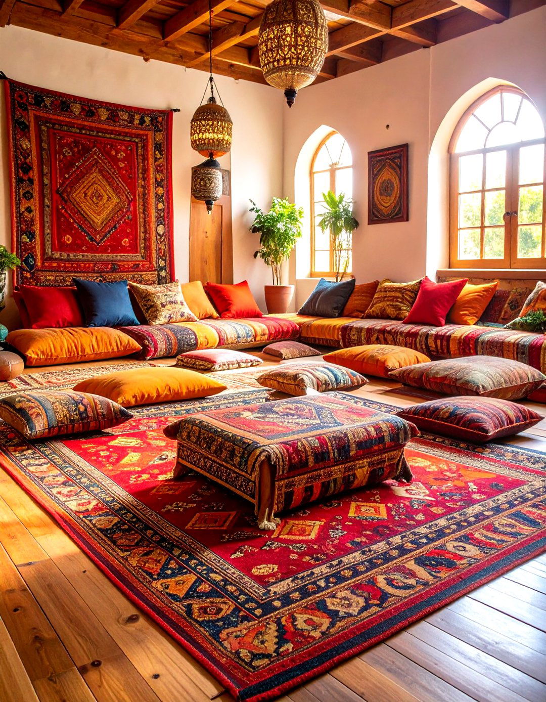 Boho Meditation Room Vintage Rug Layering - 20 Boho Meditation Room Ideas
