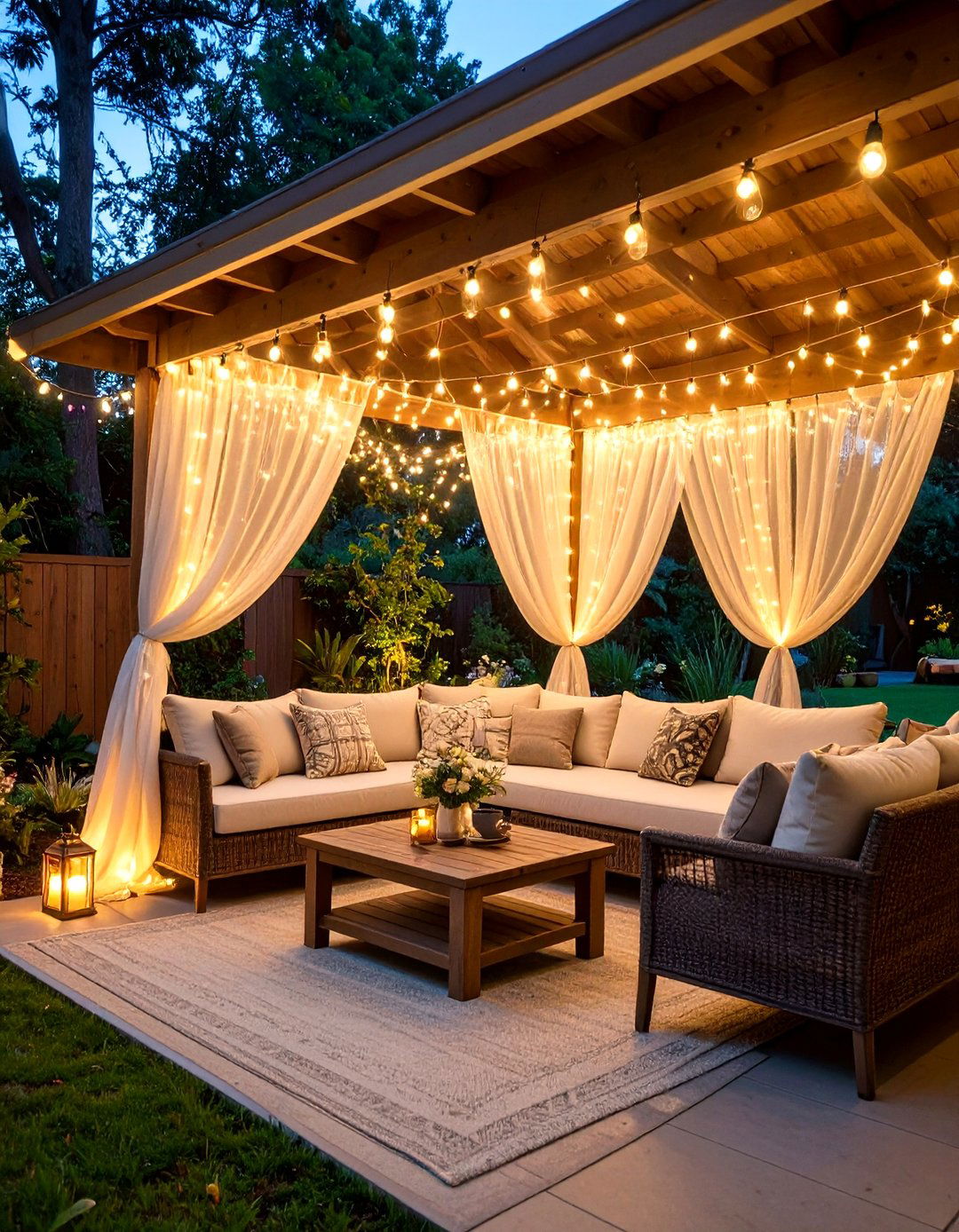 Boho Patio Fairy Light Curtain Backdrop - 20 Boho Patio Ideas