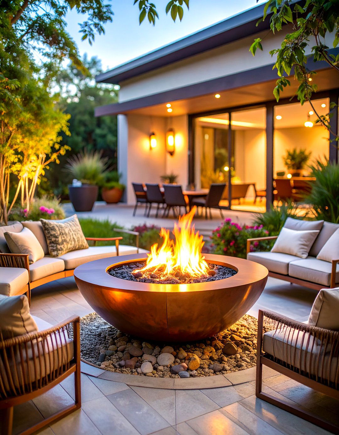 Boho Patio Fire Bowl Gathering Space - 20 Boho Patio Ideas