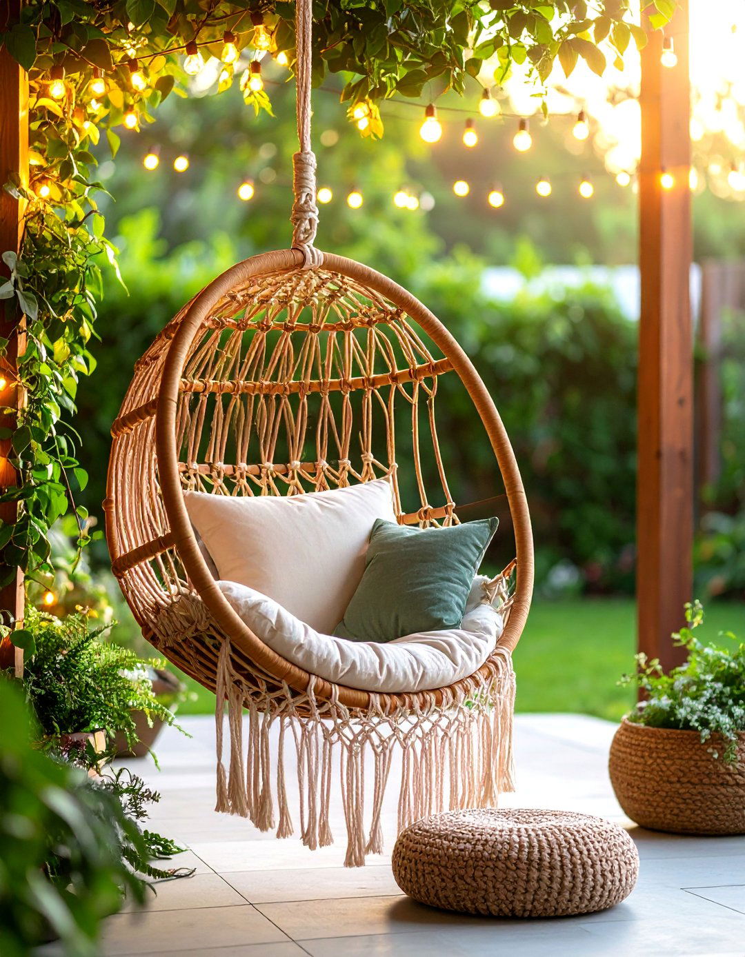 Boho Patio Macrame Hanging Chair Sanctuary - 20 Boho Patio Ideas