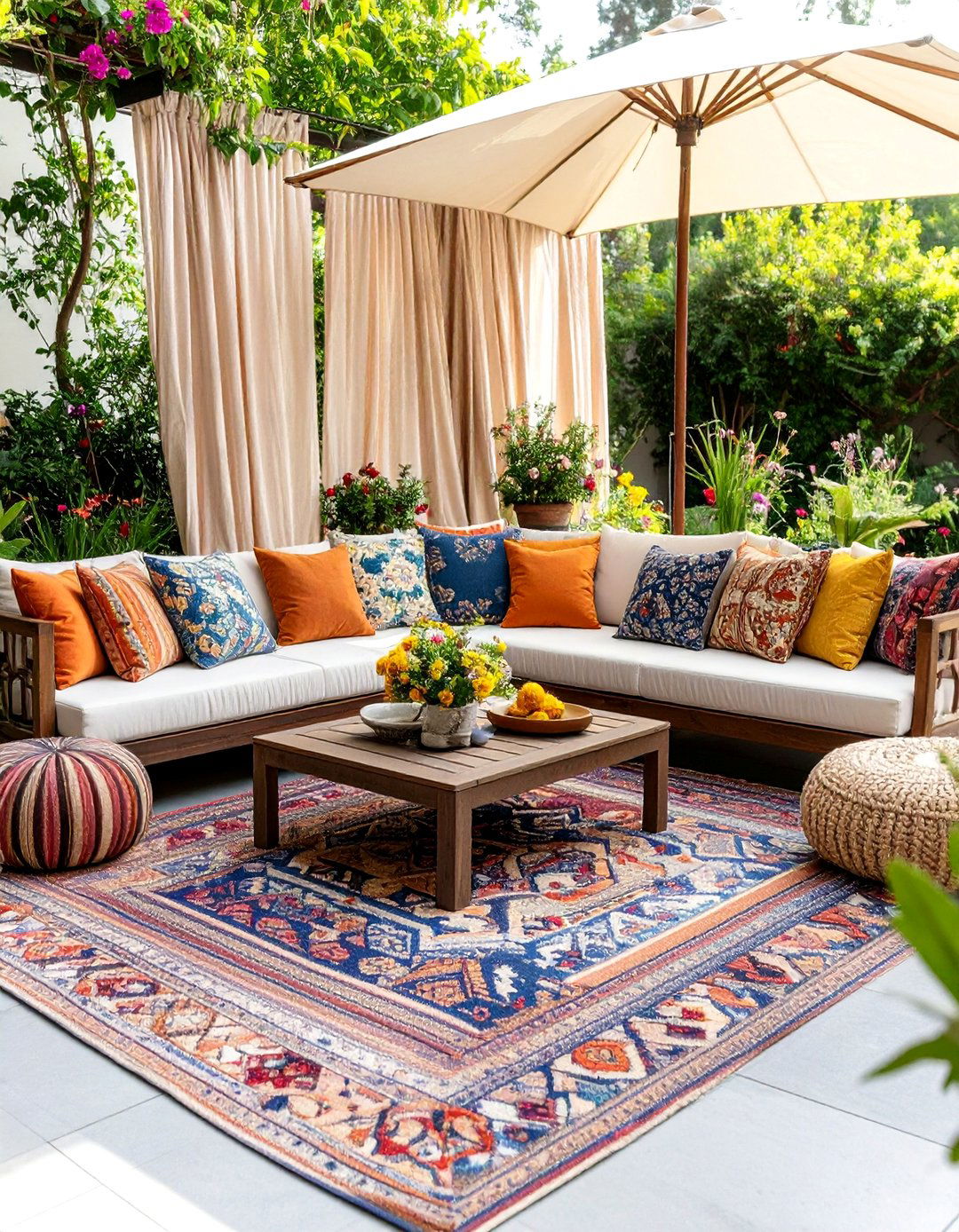 Boho Patio Mixed Pattern Textile Fusion - 20 Boho Patio Ideas