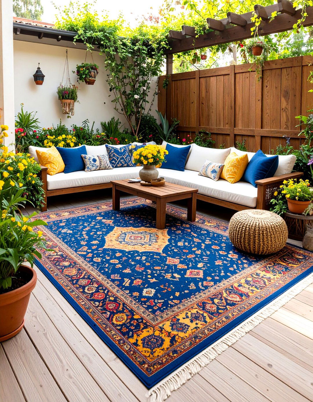 Boho Patio Vintage Persian Rug Layering - 20 Boho Patio Ideas