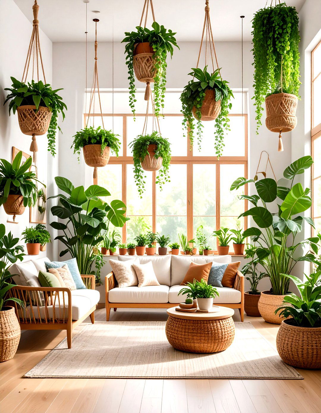 Boho Room with Abundant Hanging Plants - 20 Boho Room Ideas