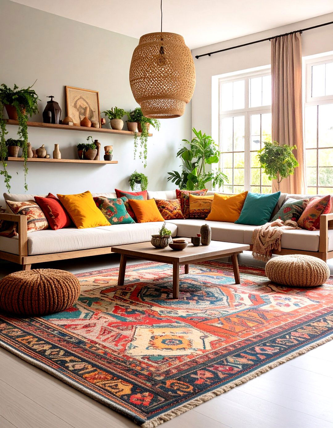 Boho Room with Floor Cushion Lounging - 20 Boho Room Ideas