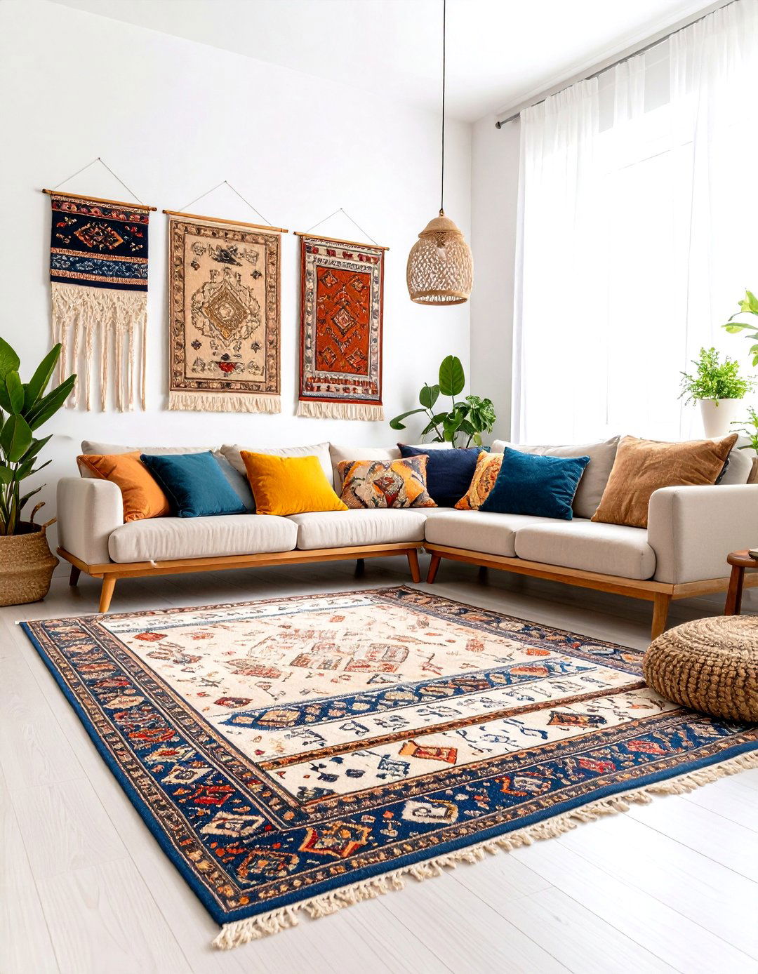 Boho Room with Vintage Rug Layering - 20 Boho Room Ideas