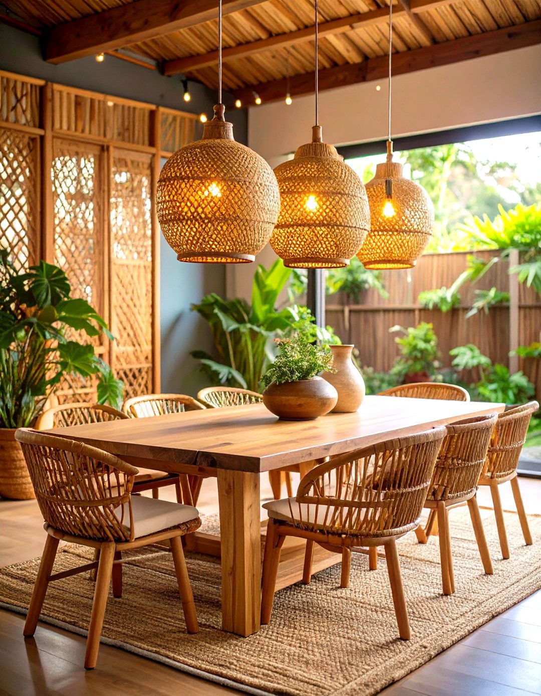 Boho Room with Woven Pendant Lighting - 20 Boho Room Ideas