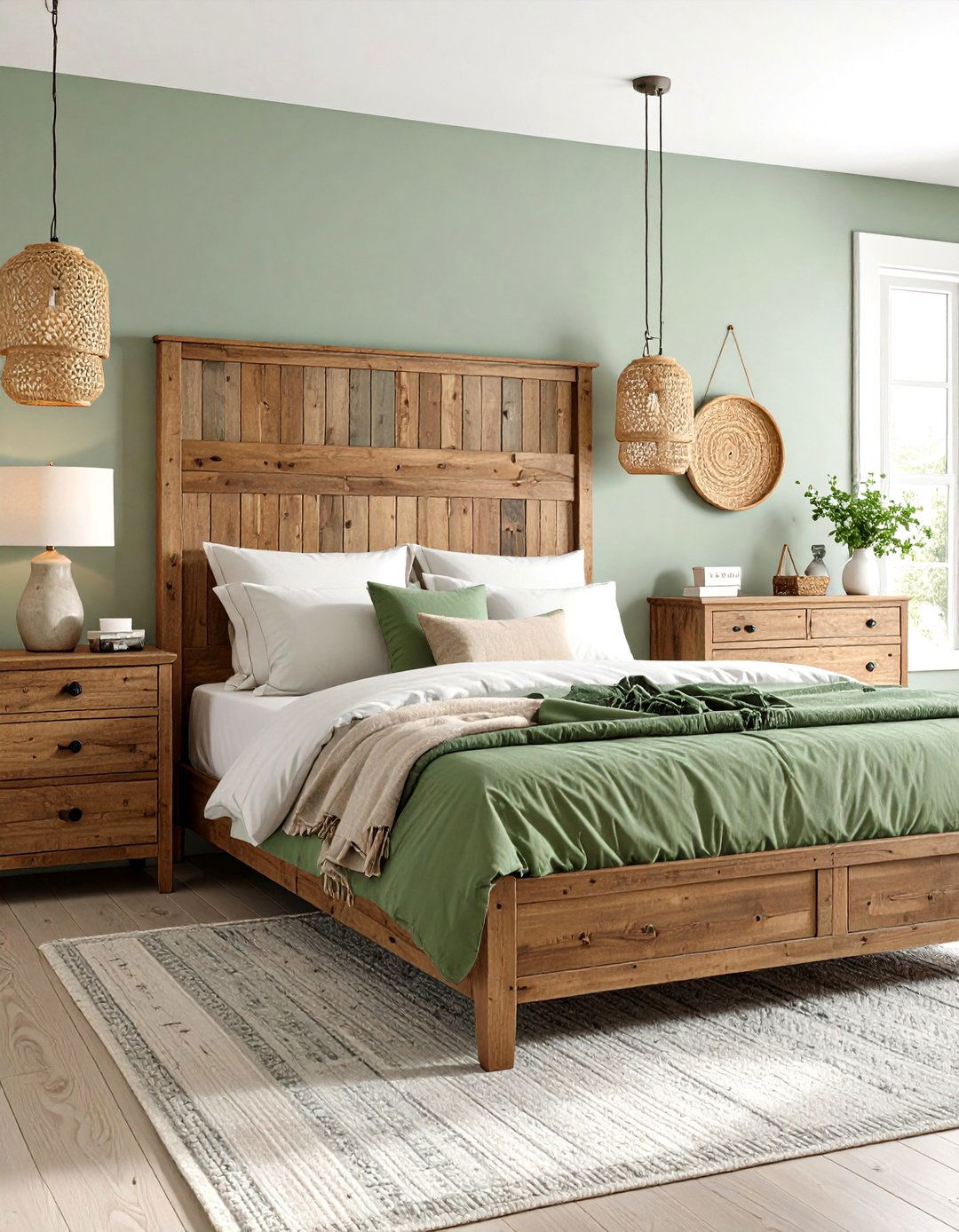 Boho Sage Green Bedroom Furniture with Natural Wood Elements - 20 Boho Sage Green Bedroom Ideas