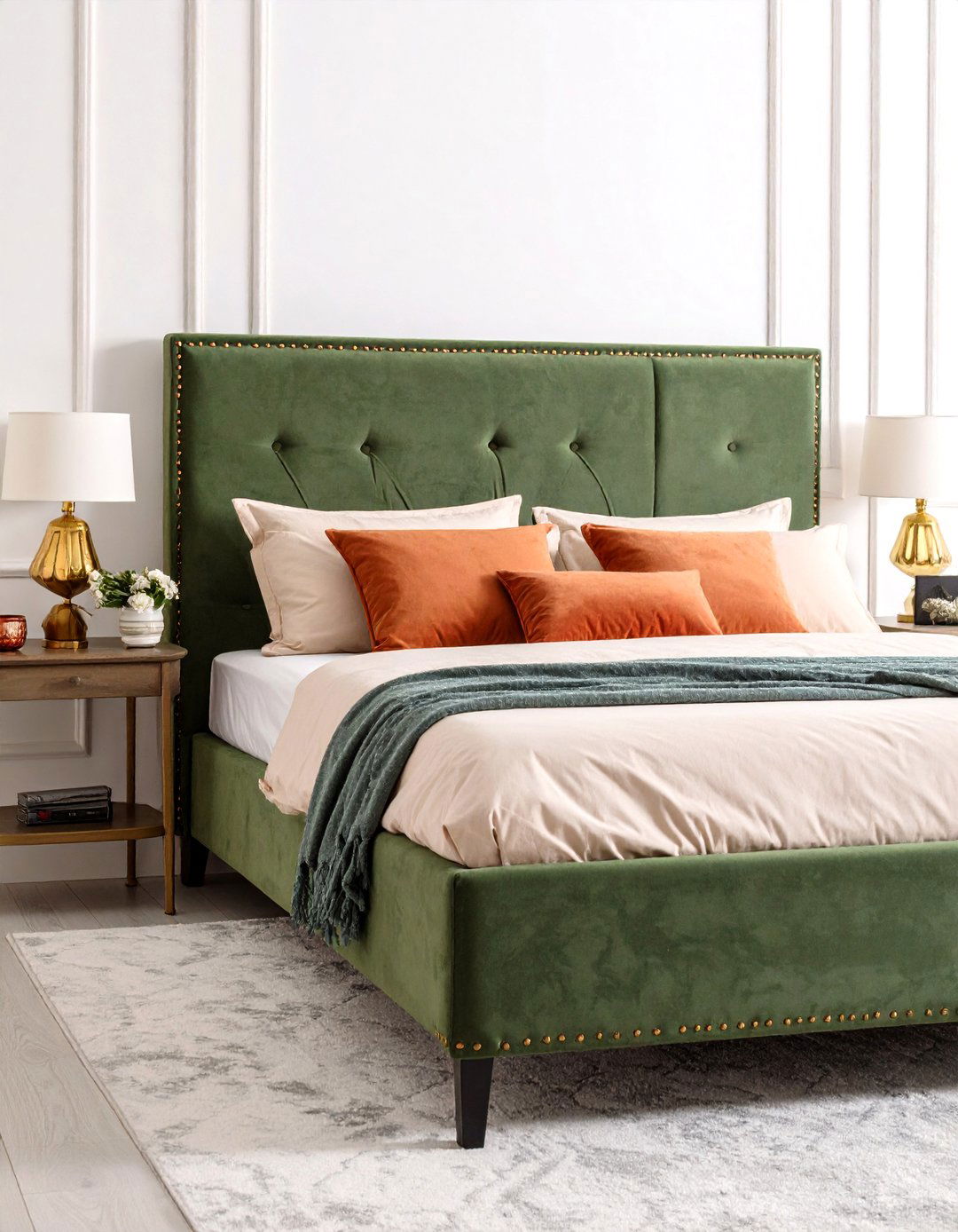 Boho Sage Green Bedroom Headboard with Upholstered Comfort - 20 Boho Sage Green Bedroom Ideas