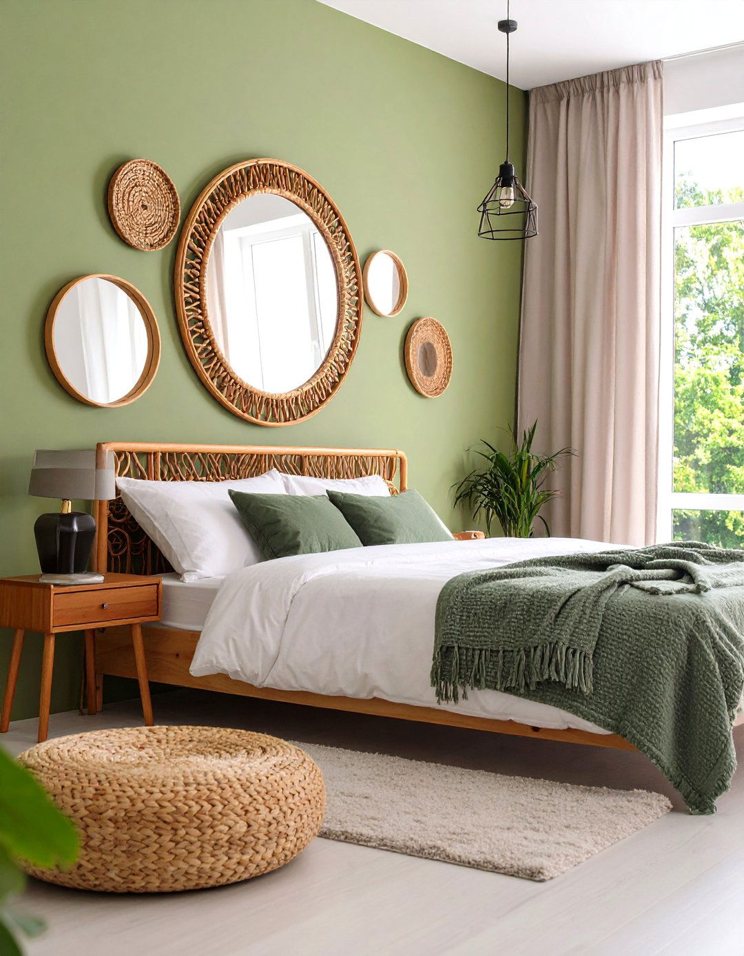 Boho Sage Green Bedroom Mirrors with Decorative Frames - 20 Boho Sage Green Bedroom Ideas