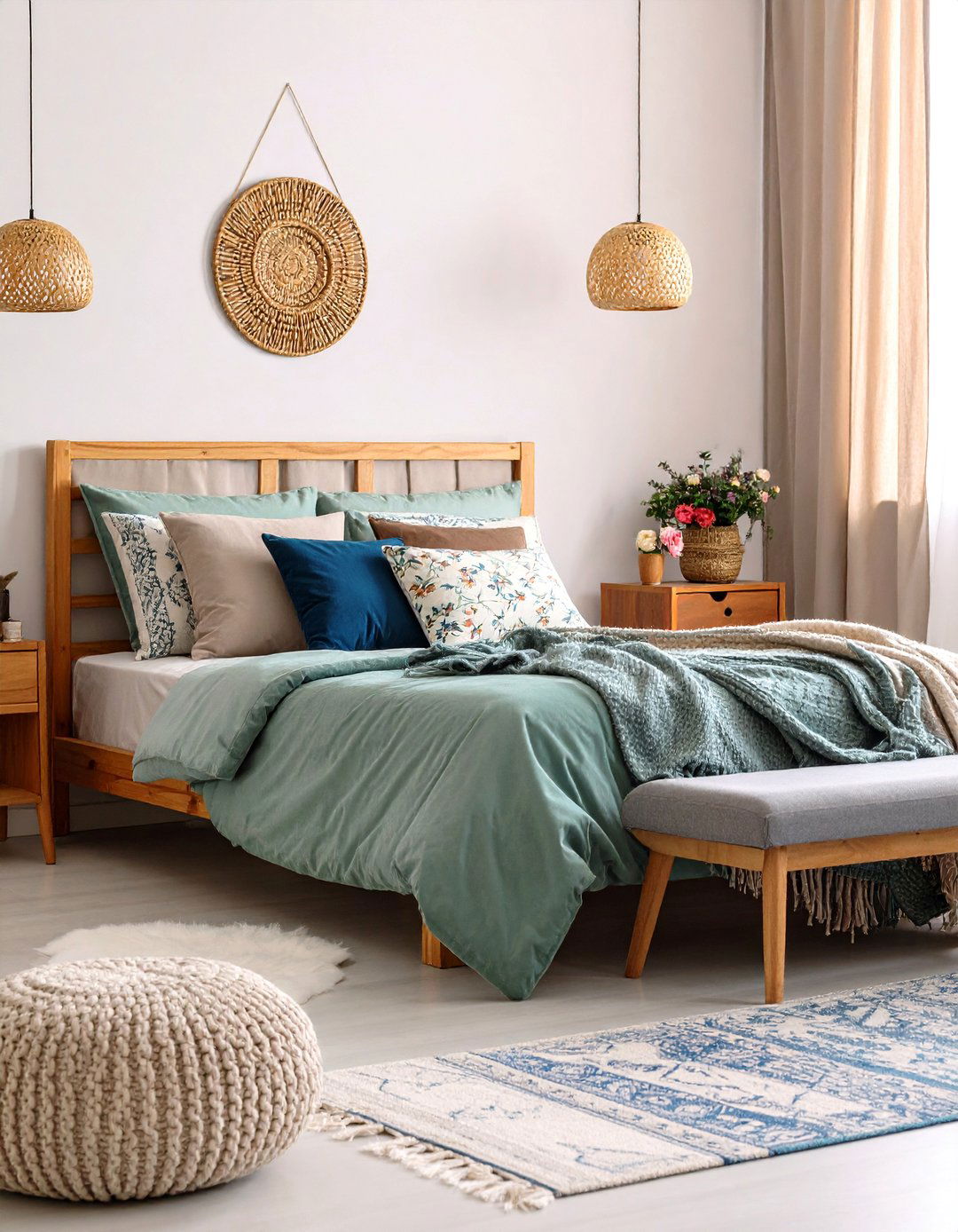 Boho Sage Green Bedroom Patterns with Mixed Textiles - 20 Boho Sage Green Bedroom Ideas