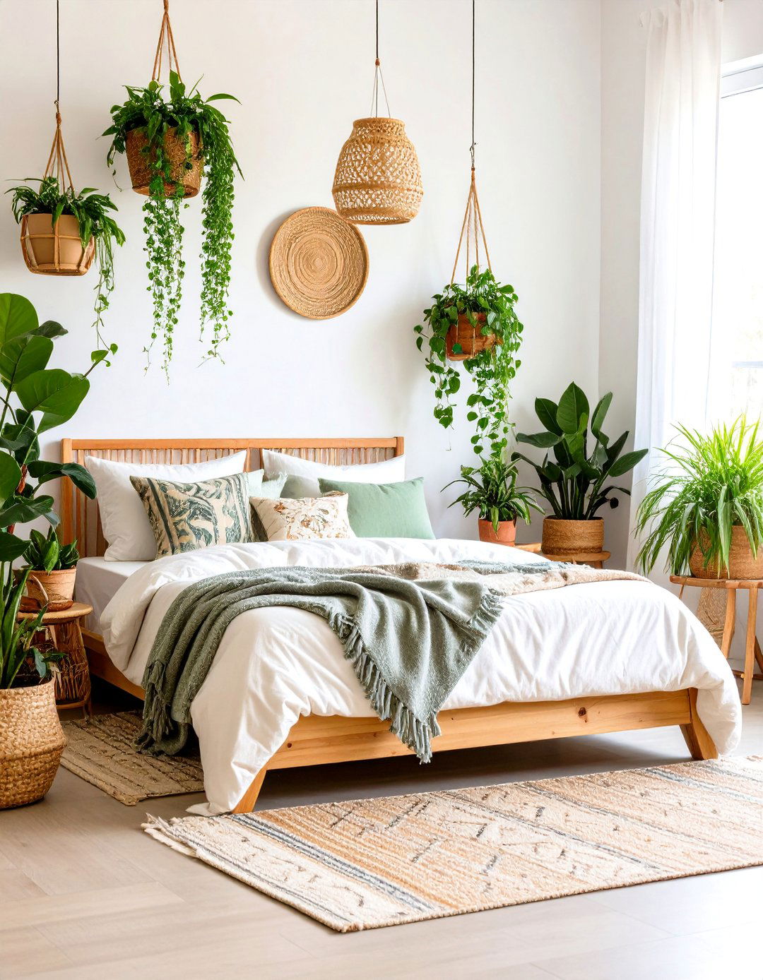 Boho Sage Green Bedroom Plant Paradise with Hanging Gardens - 20 Boho Sage Green Bedroom Ideas