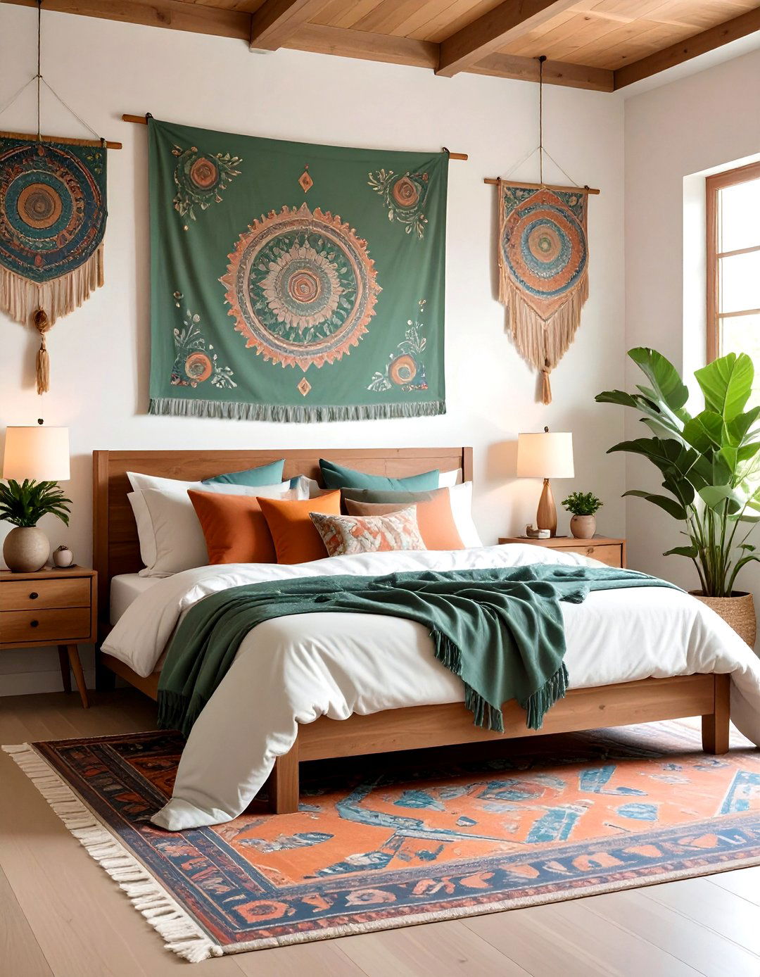 Boho Sage Green Bedroom Tapestries with Global Influences - 20 Boho Sage Green Bedroom Ideas