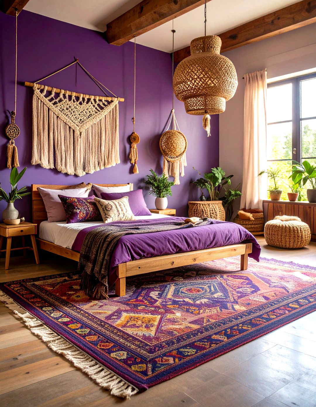 Boho Textiles in a Dark Purple Bedroom - 20 Dark Purple Bedroom Ideas
