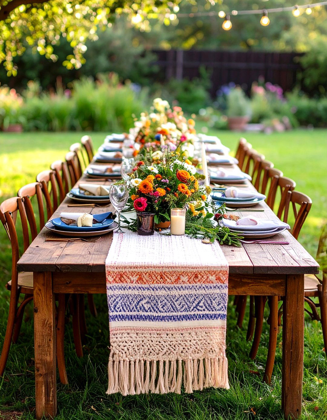 Boho Wedding Layered Textile Table Runners - 20 boho wedding ideas