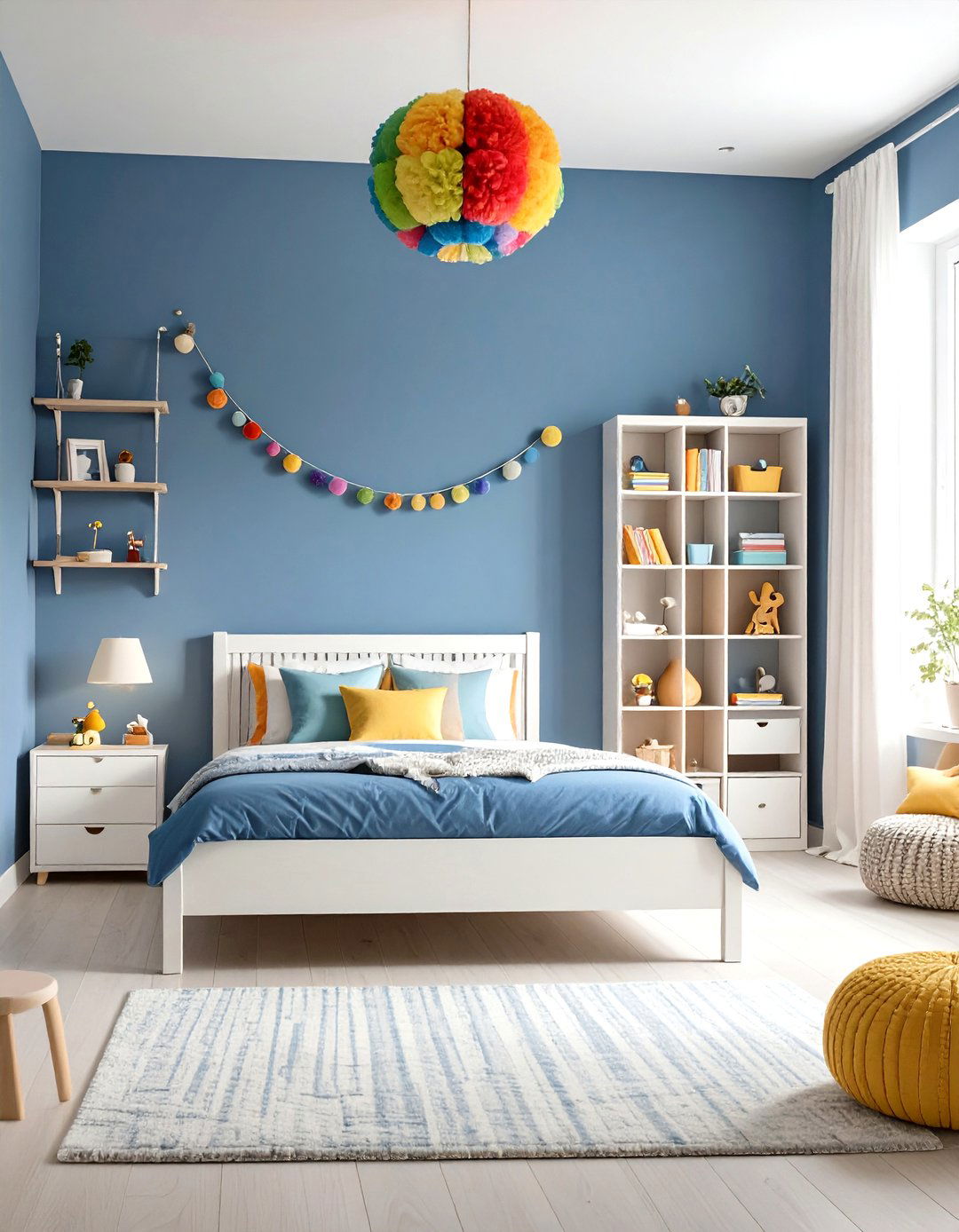 Bold Blue Base with Rainbow Pops Bedroom - 20 Girls Blue Bedroom Ideas