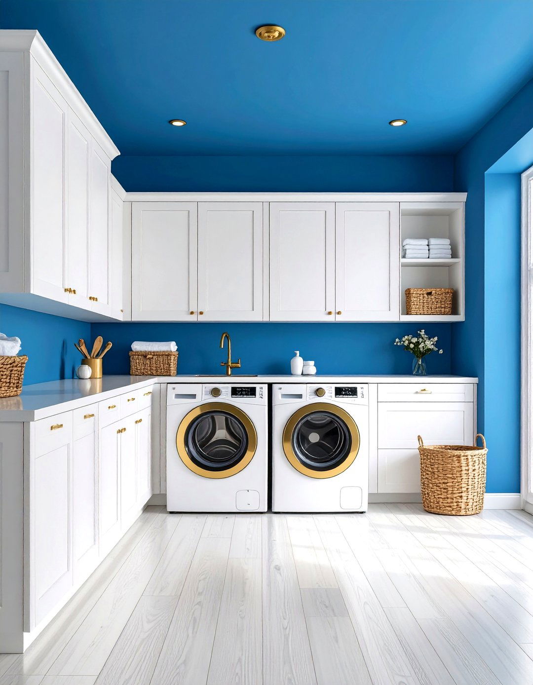 Bold Blue Laundry Room Statement Ceiling - 20 Blue Laundry Room Ideas