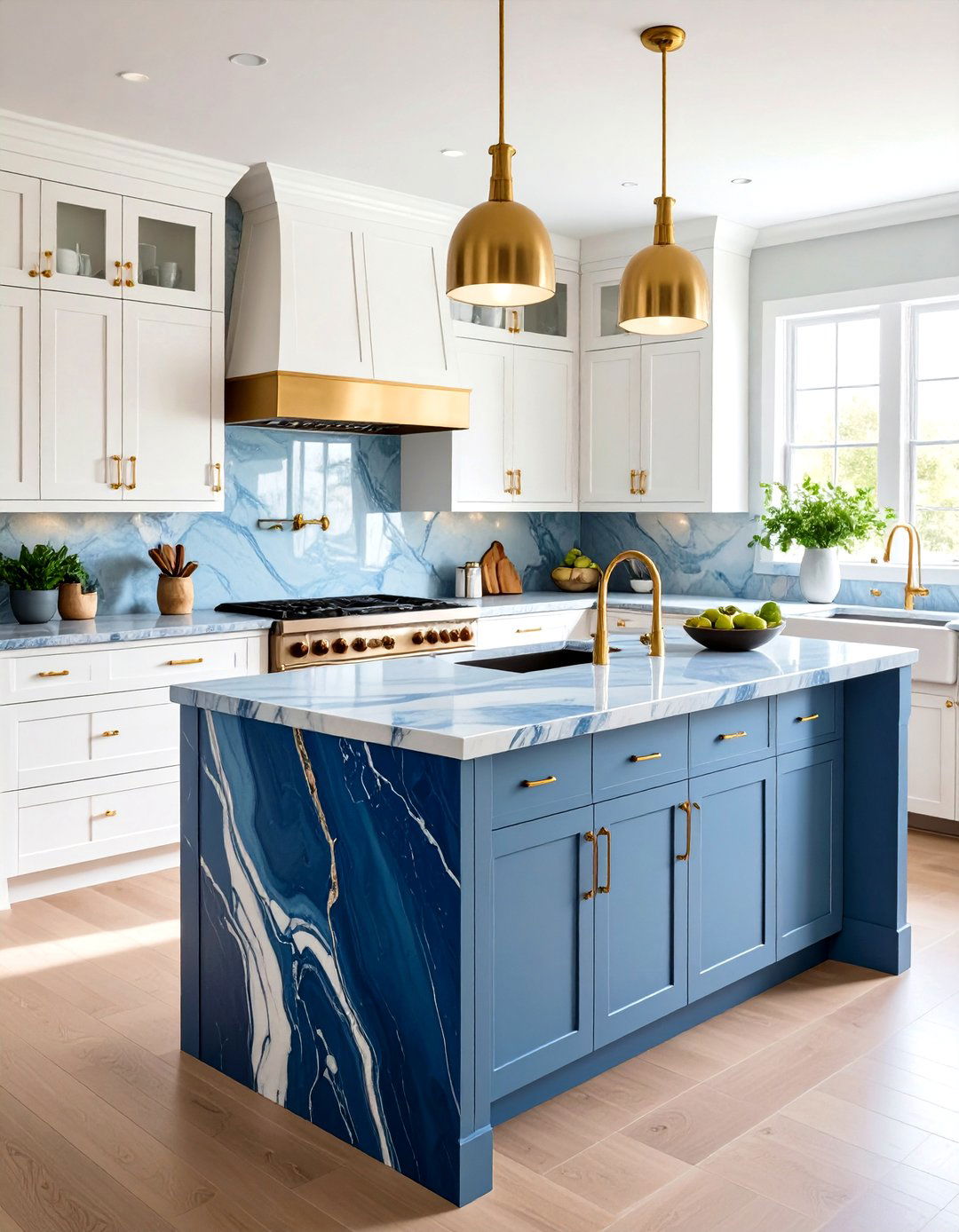 Bold Blue Veined Quartz Kitchen Countertops with Coastal Contemporary Design - 20 Quartz Kitchen Countertops