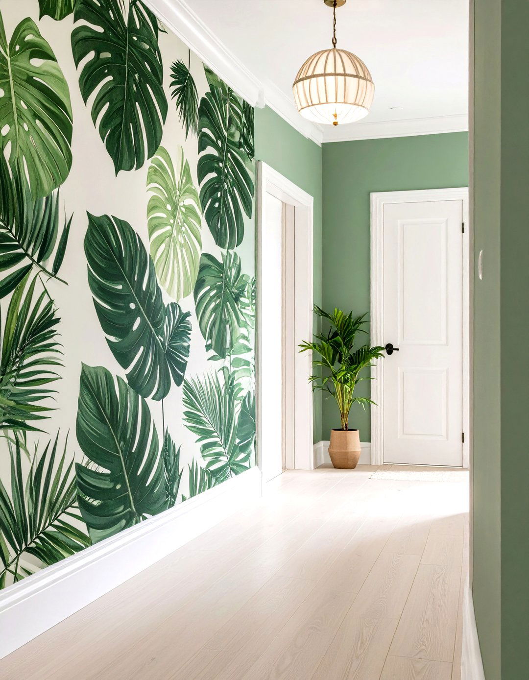 Bold Botanical Wallpaper Feature - 20 Boho Hallway Ideas