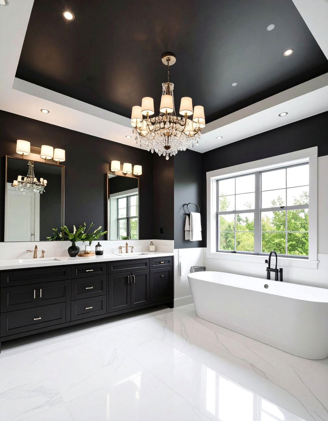 Bold Ceiling Paint for Reverse Contrast - 20 Black and White Powder Room Ideas
