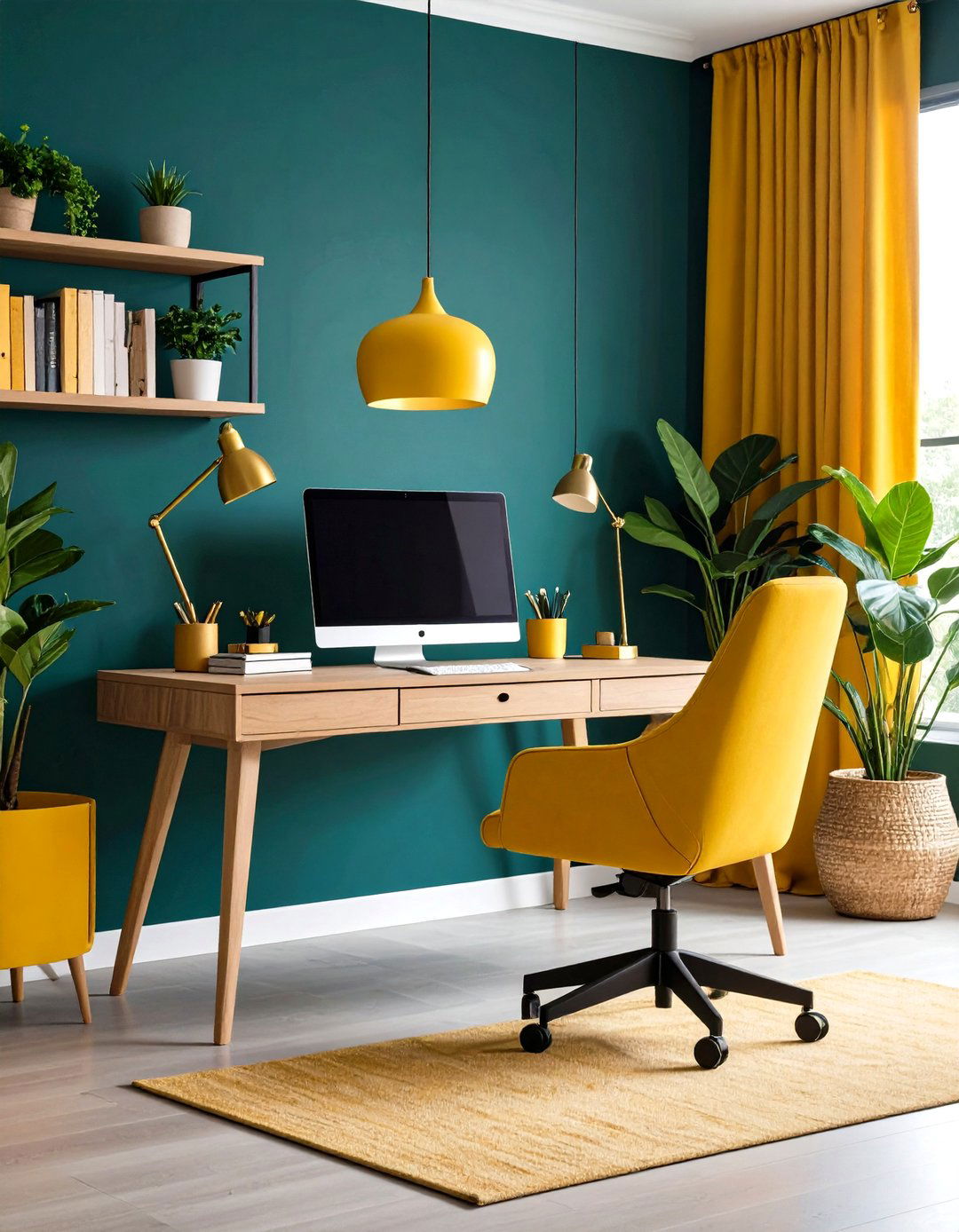 Bold Color Accent Scandinavian Home Office - 20 Scandinavian Interior Design Ideas