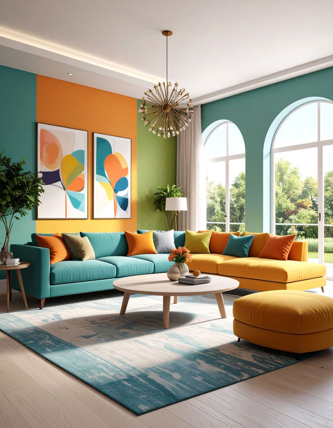 Bold Color Accents - 20 Sunken Living Room Ideas