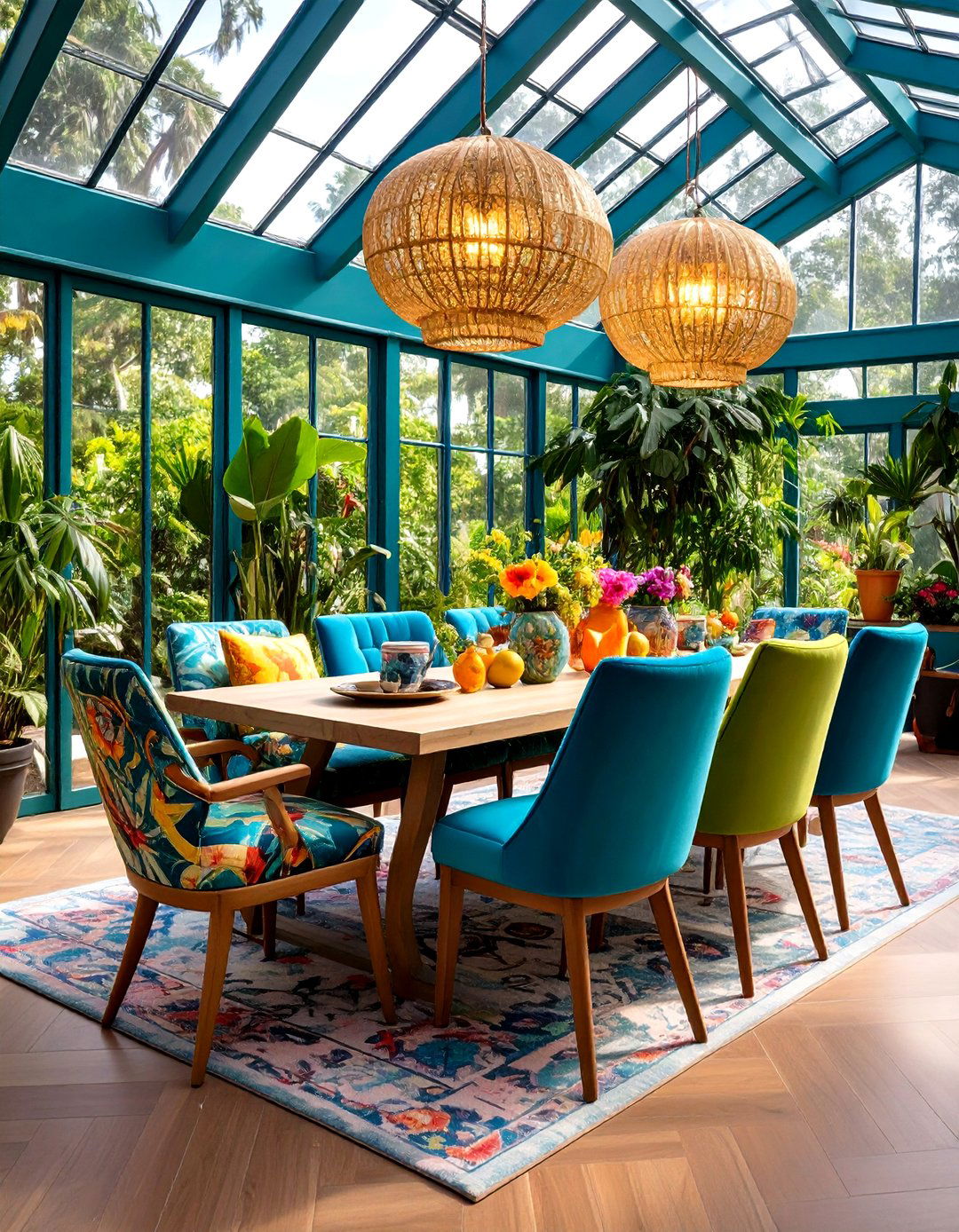 Bold Color Accents in the Greenhouse Dining Room - 20 Greenhouse Dining Room Ideas