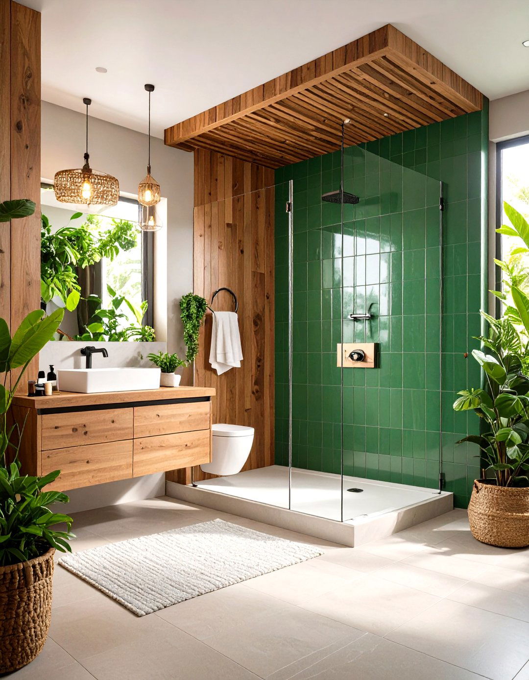 Bold Color Block Statement Wall - 20 Half-wall Shower Ideas