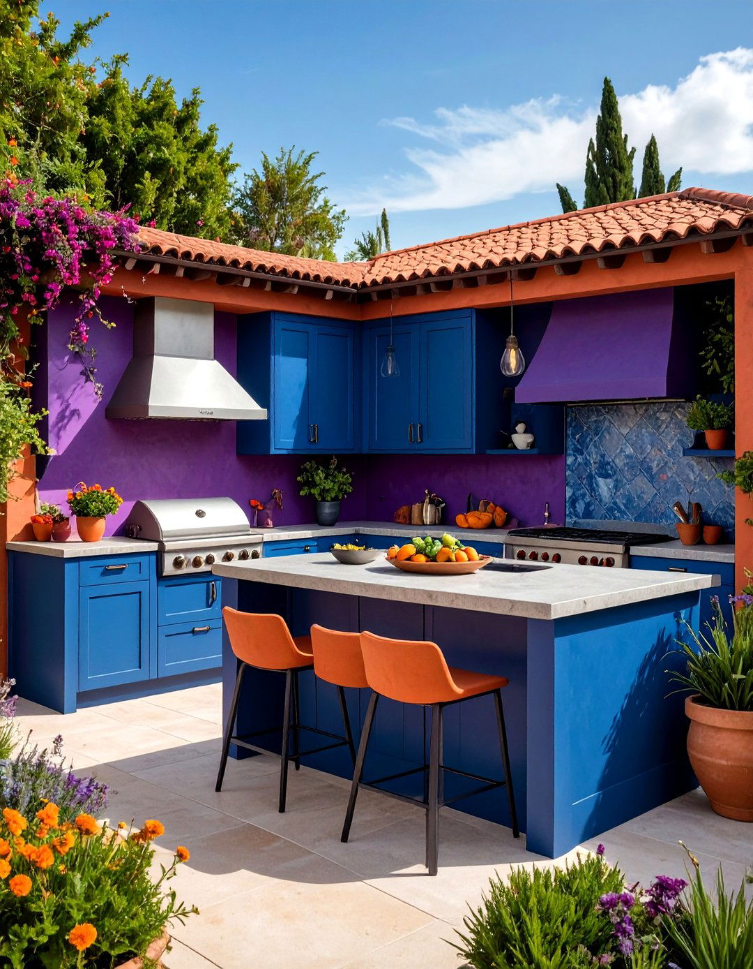 Bold Color Pop Stucco Finish - 20 Stucco Outdoor Kitchen Ideas