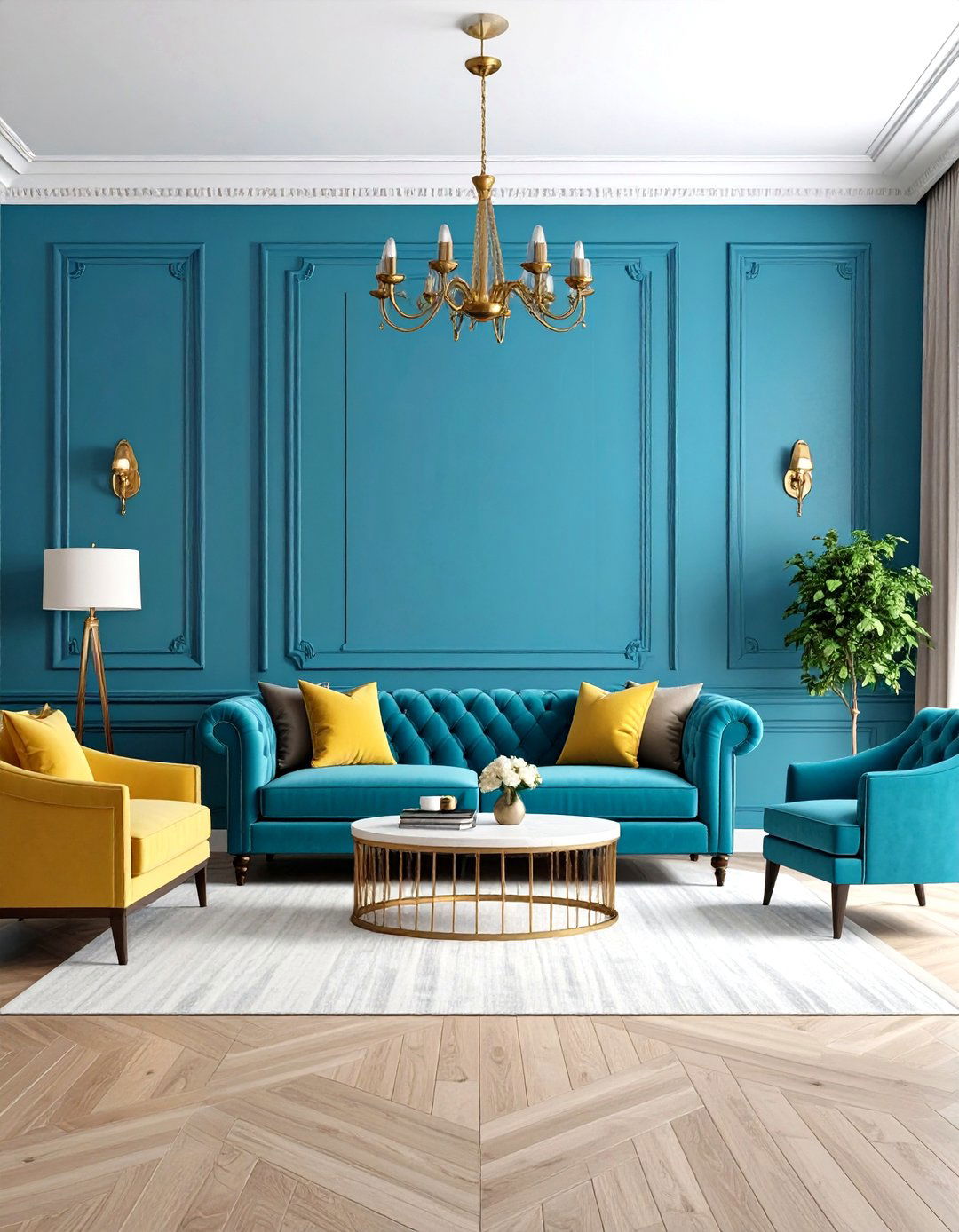 Bold Color Statement Living Room Wainscoting Drama - 20 Living Room Wainscoting Ideas