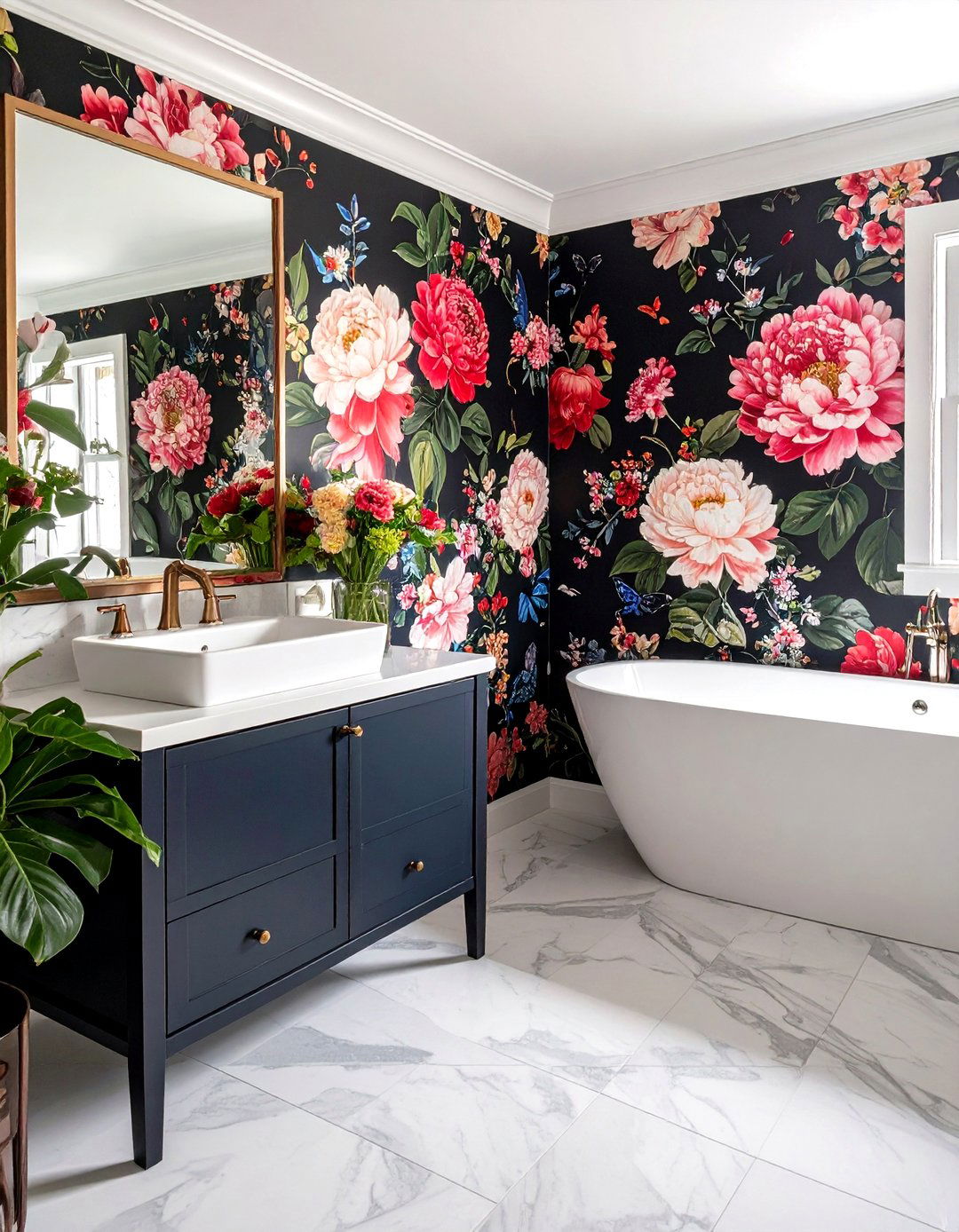 Bold Floral Chinoiserie Powder Room Wallpaper - 20 Powder Room Wallpaper Ideas