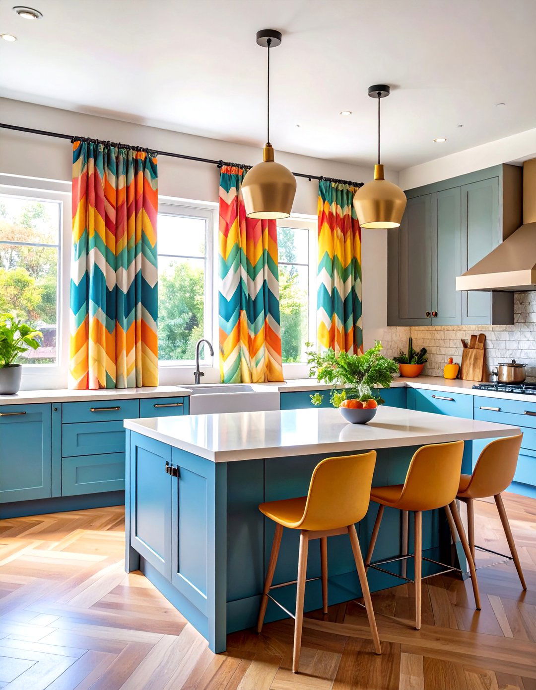 Bold Geometric Kitchen Curtain Pattern - 20 Kitchen Curtain Ideas