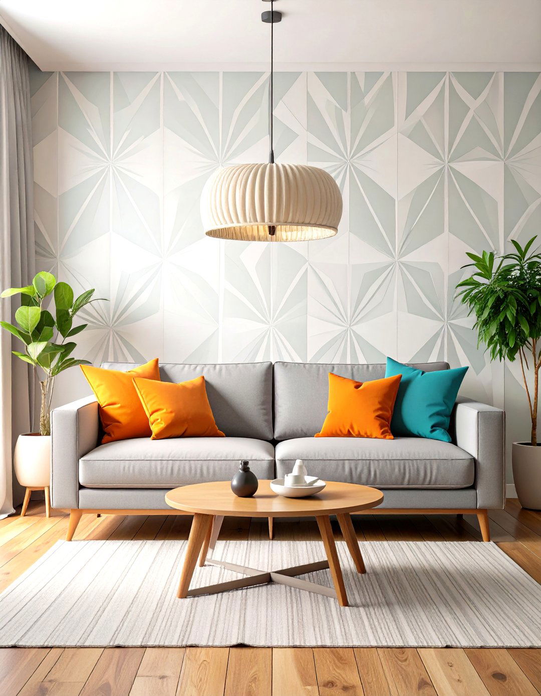 Bold Geometric Pattern Mid Century Modern Living Room - 20 Mid-Century Modern Living Room Ideas
