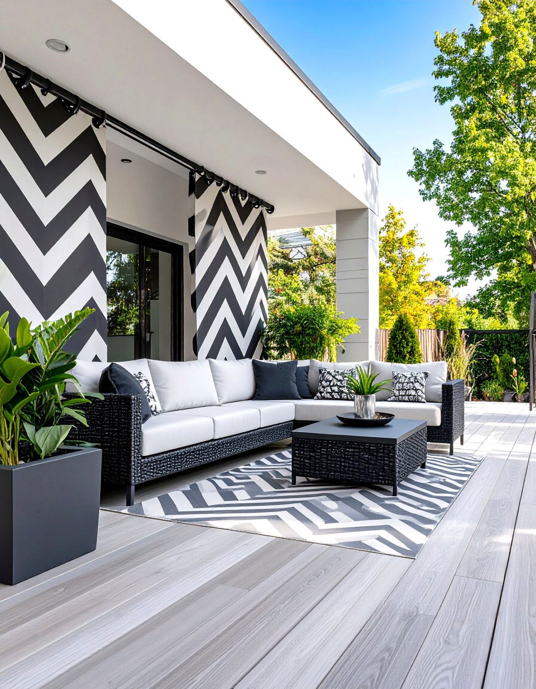 Bold Geometric Pattern Patio Curtain Style - 20 Patio Curtain Ideas