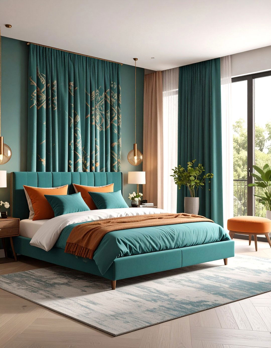 Bold Geometric Patterns That Pop - 20 Teal and Orange Bedroom Ideas