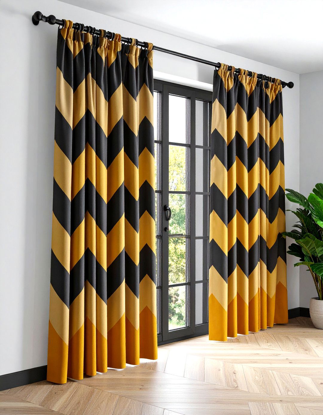 Bold Geometric Prints - 20 Sliding Door Curtain Ideas