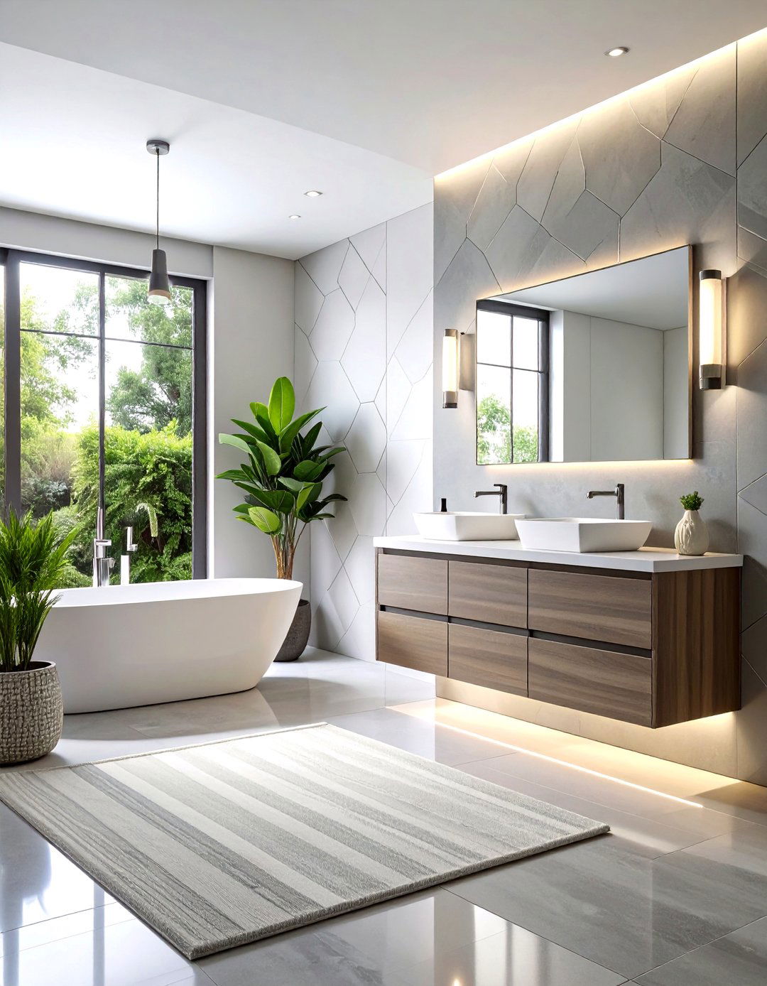 Bold Geometric Tile Grey and White Bathroom - 20 Grey and White Bathroom Ideas