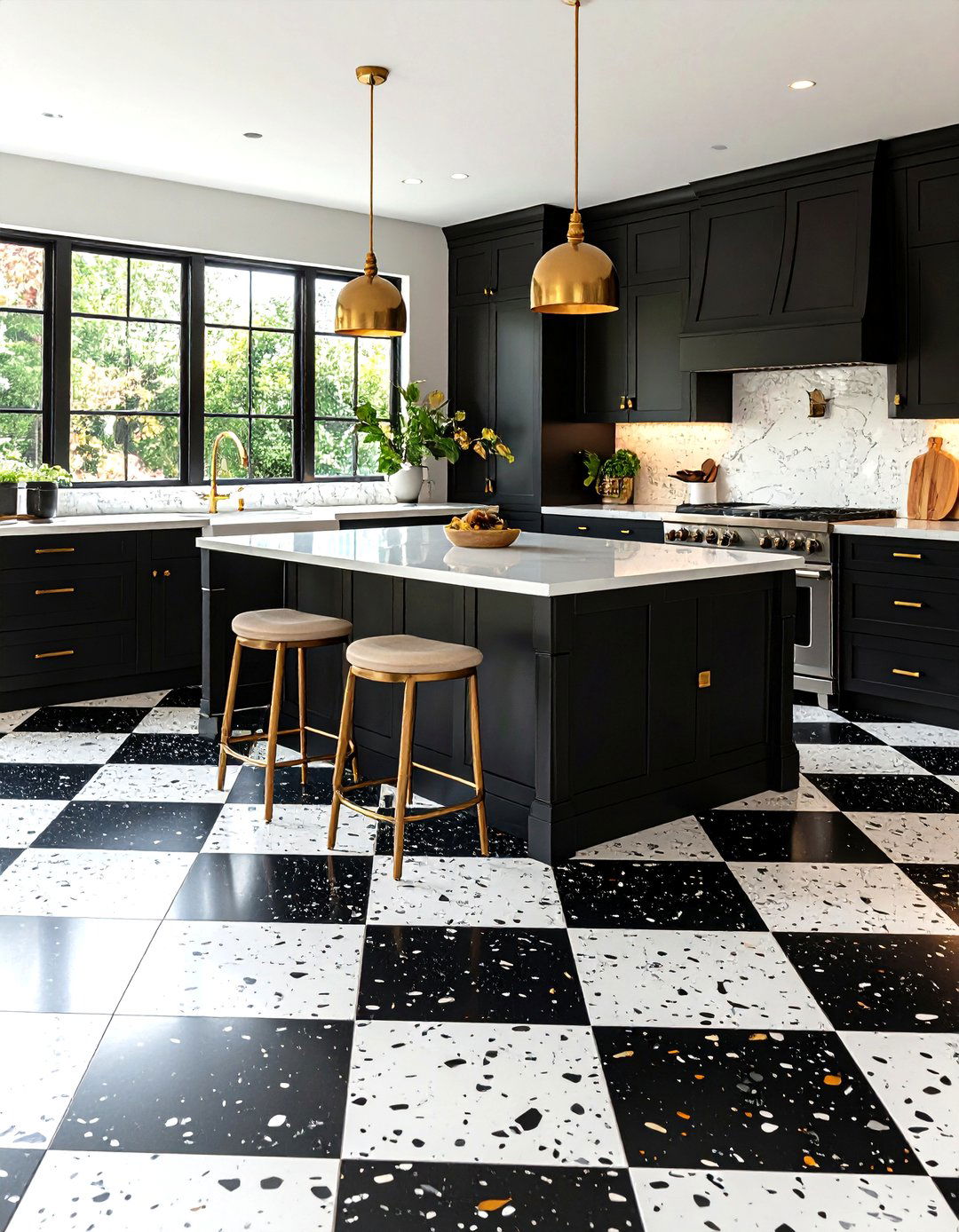 Bold Monochrome Terrazzo Flooring - 20 Terrazzo Kitchen Floor Ideas