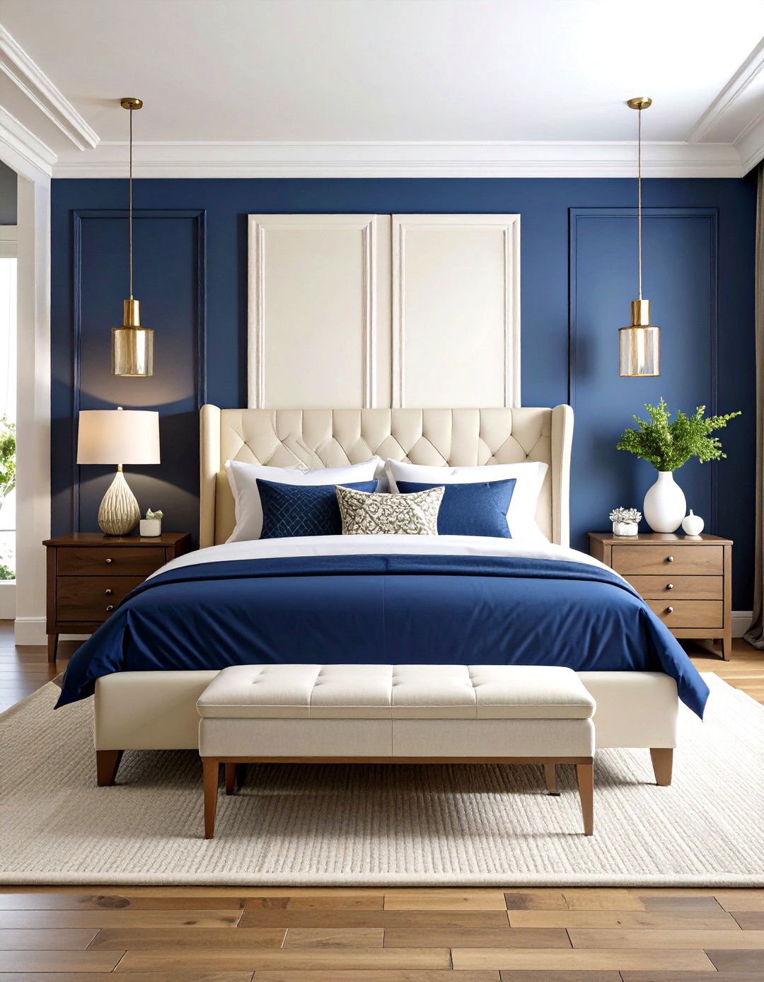 Bold Navy Base with Off White Top - 20 Two Tone Wall Paint Ideas