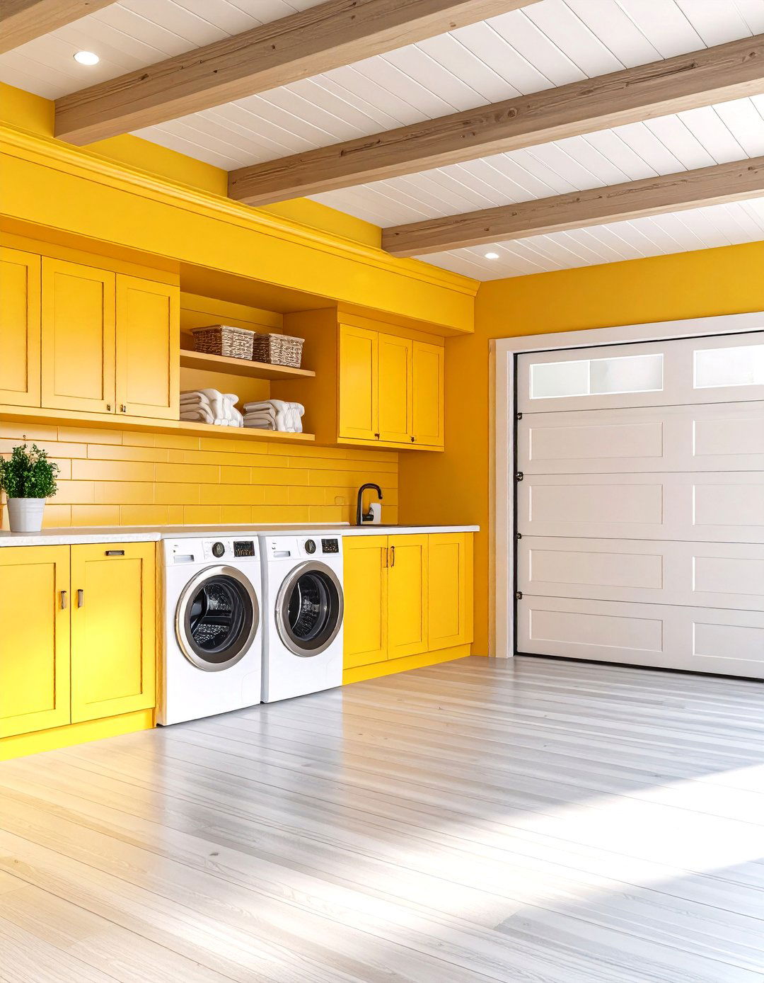 Bold Paint and Backsplash Personalize Garage Laundry - 20 Garage Laundry Room Ideas