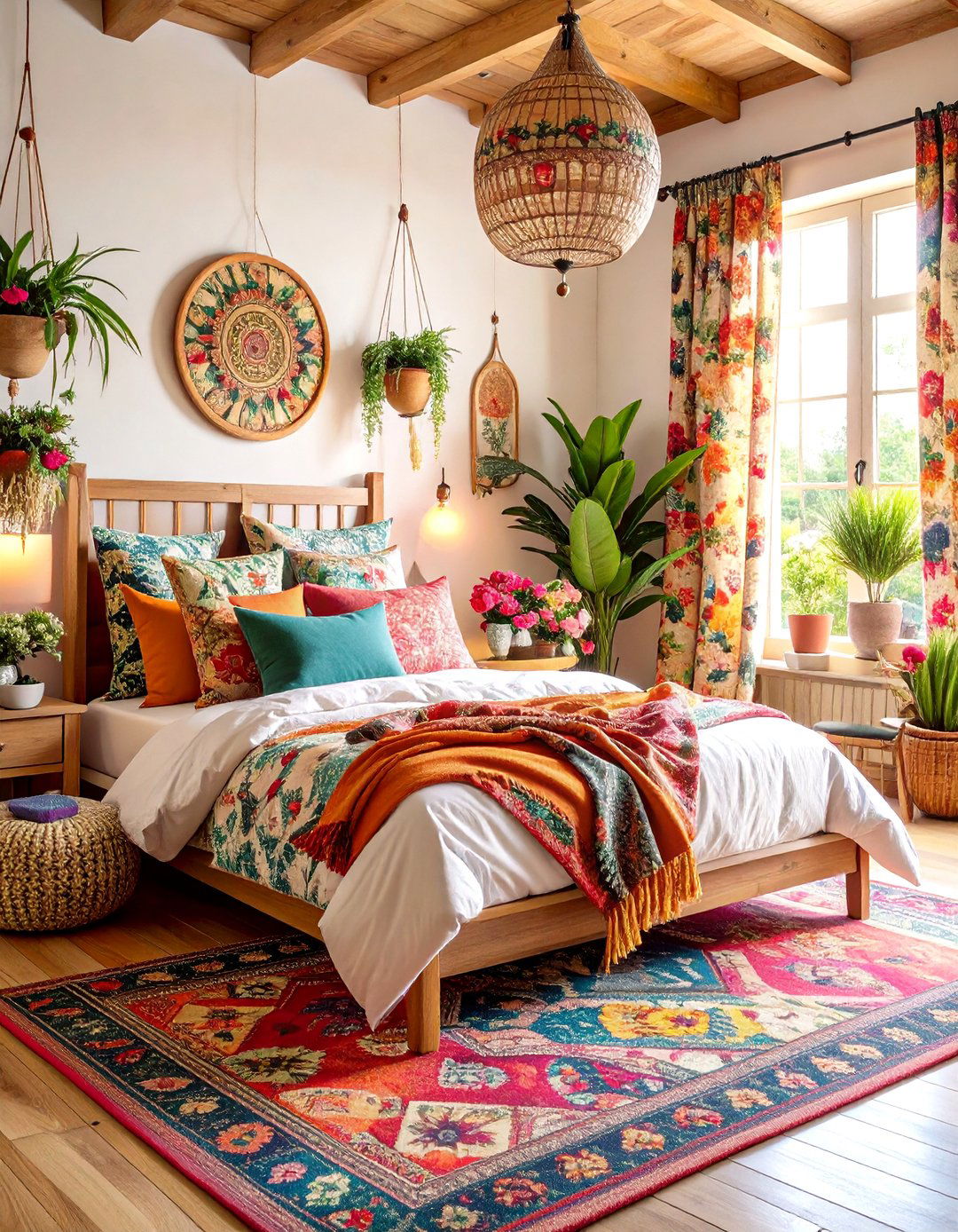 Bold Pattern Mix Boho Bedroom Decor - 20 Colorful Boho Bedroom Ideas