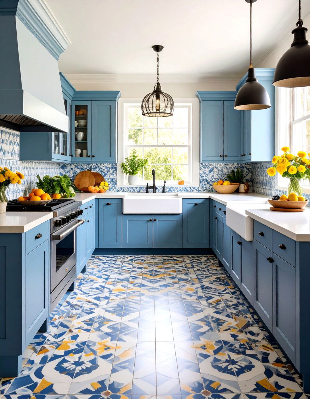 Bold Patterned Tile Kitchen Floors Ground the Space - 20 Eclectic Kitchen Ideas