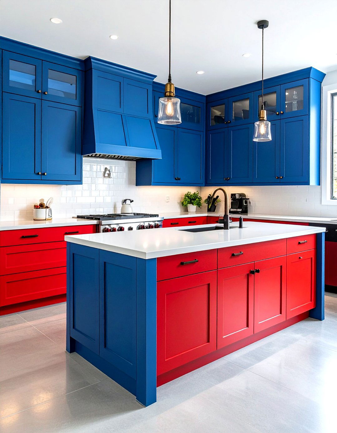 Bold Primaries Red and Blue - 20 Two Tone Kitchen Cabinet Ideas