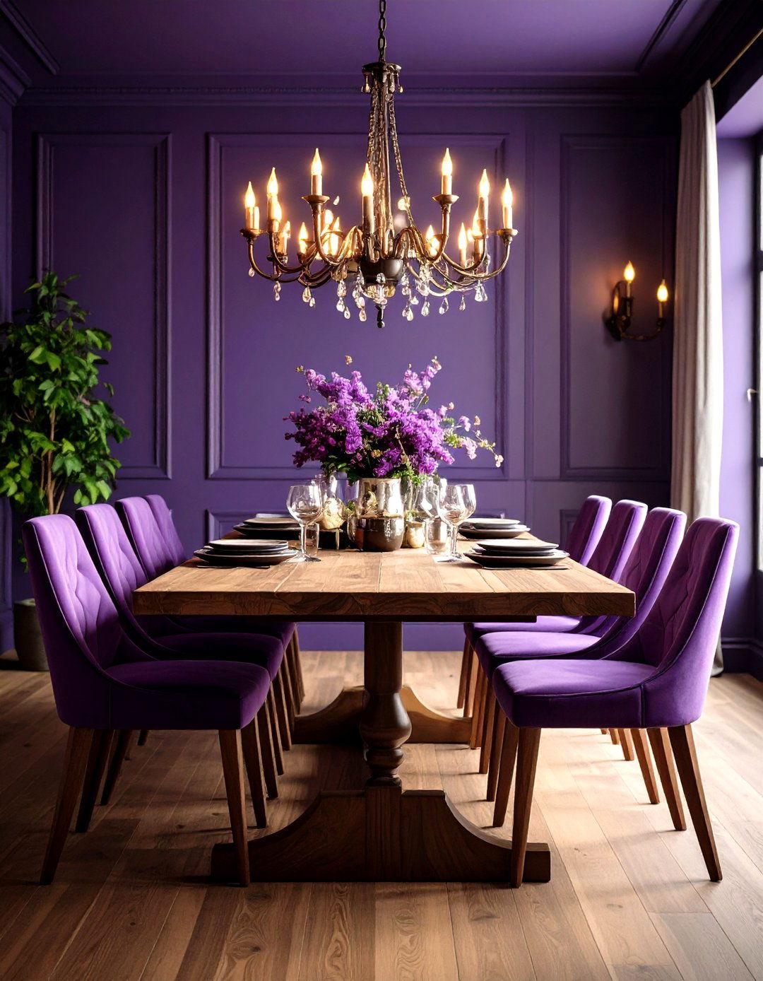Bold Purple Dining Room with Dramatic Dark Walls - 20 Purple Dining Room Ideas