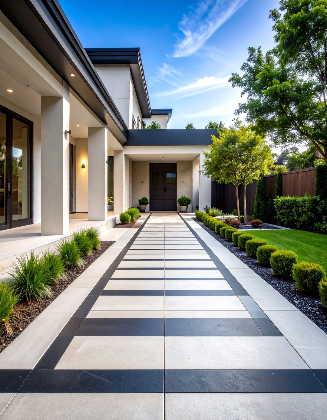 Bold Stripe Pattern Concrete Walkway Painting - 20 Concrete Walkway Painting Ideas