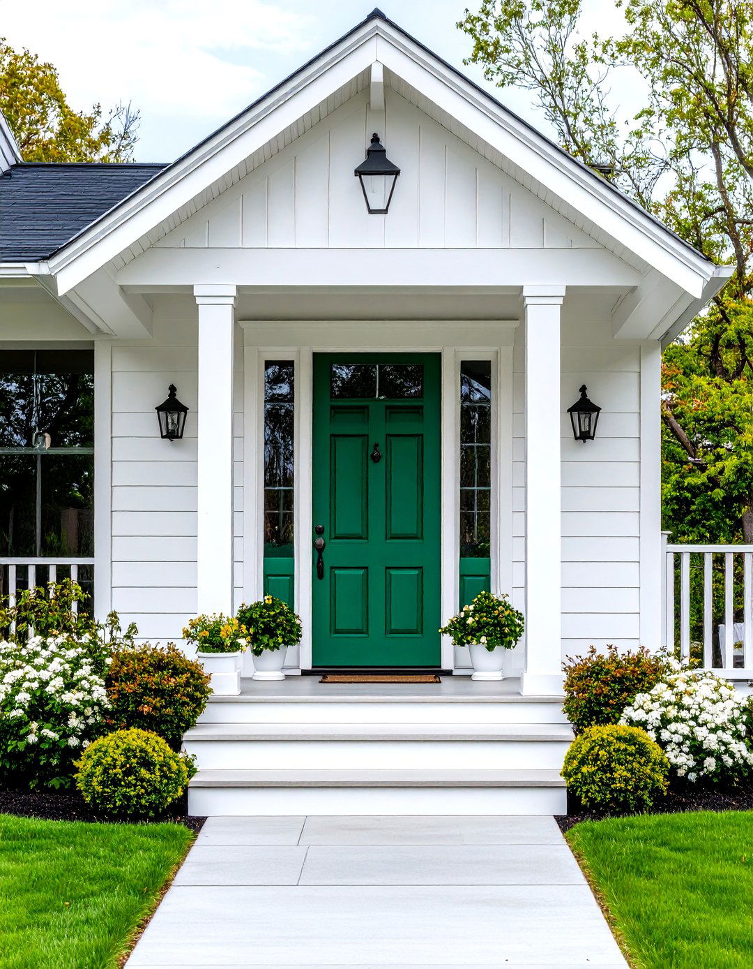 Bold White Frame Pop - 20 Emerald Green Front Door Ideas