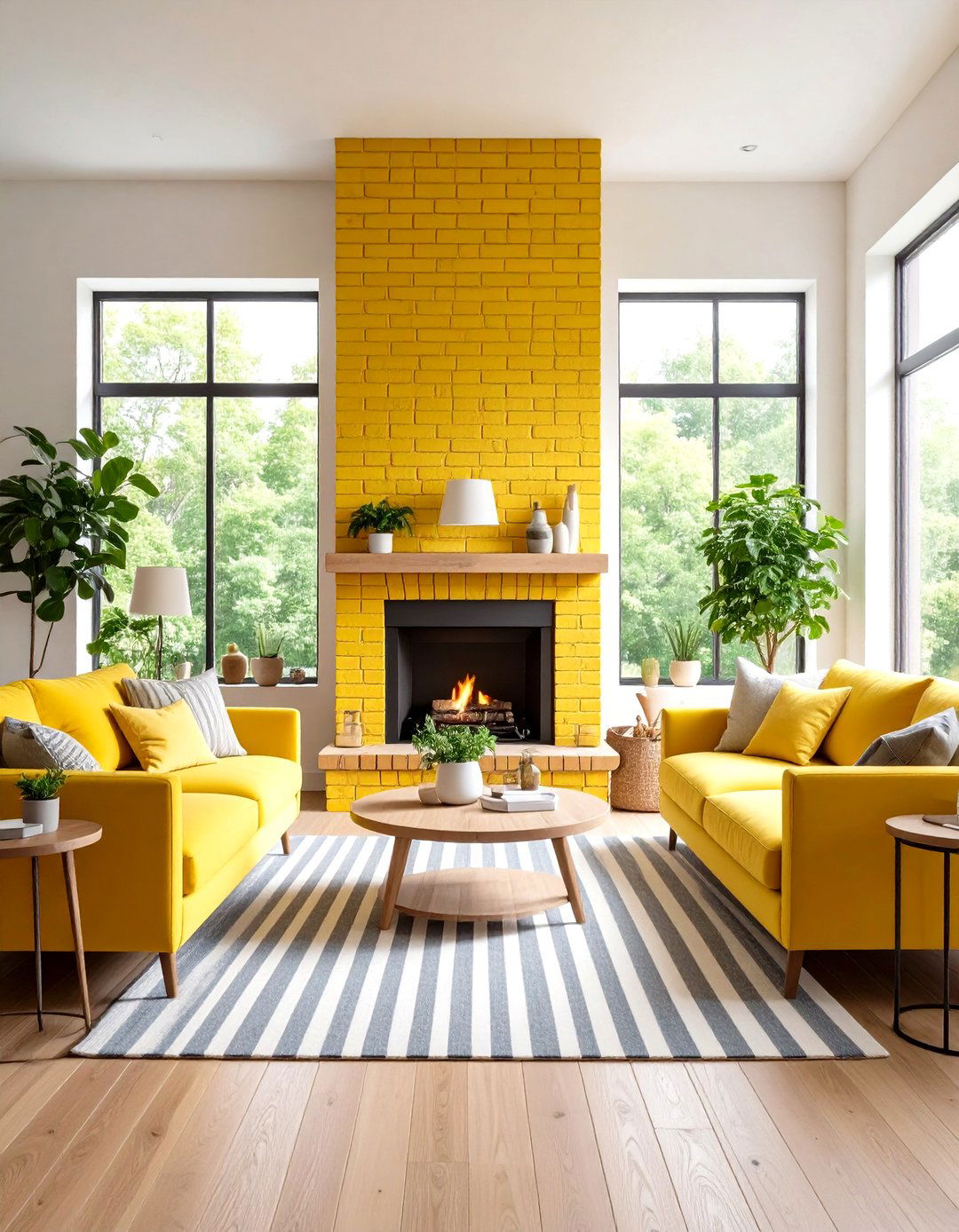 Bold Yellow Painted Brick Fireplace - 20 Painted Brick Fireplace Ideas