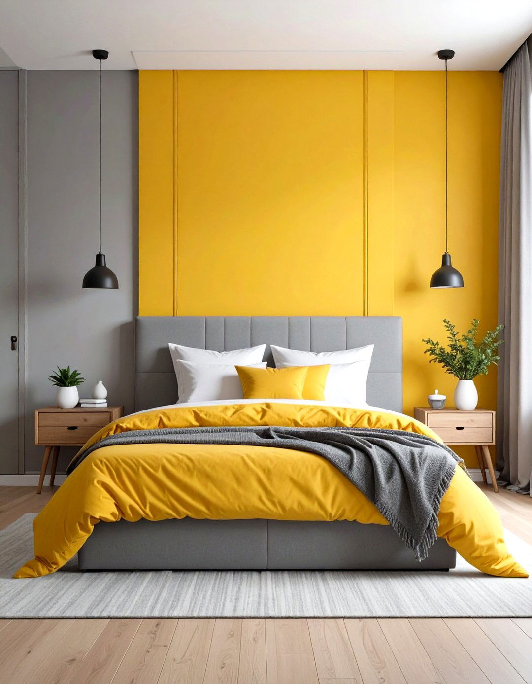 Bold Yellow and Grey Bedroom Accent Wall Statement - 20 Yellow and Grey Bedroom Ideas